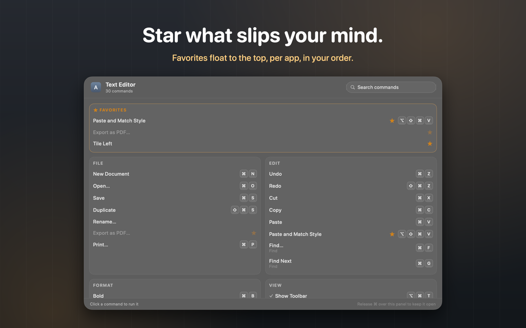 Starred favorites floating to the top of the overlay