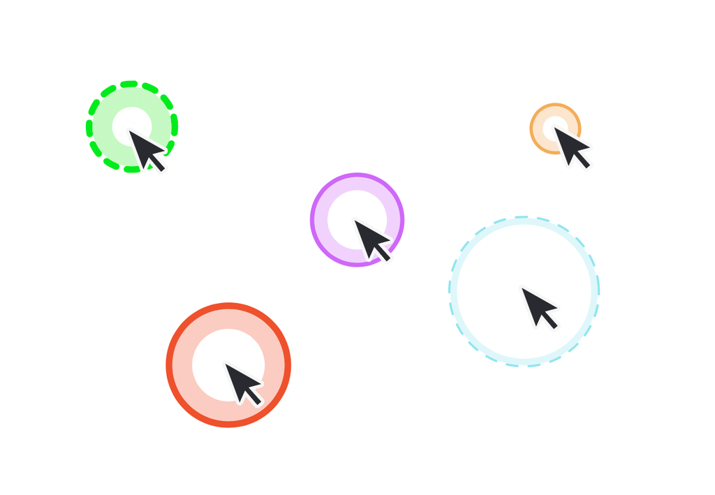 Mouse halos in different colors, sizes, and border styles