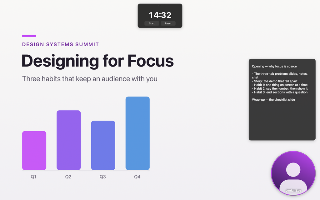 Presenter notes right where you glance