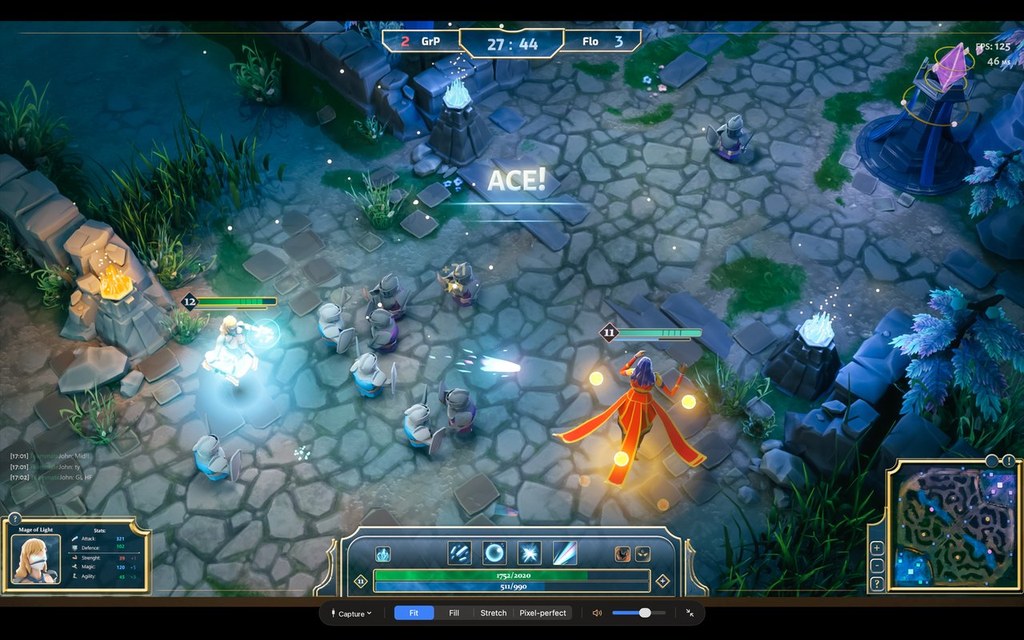 A game console shown full screen on a Mac by Screenjack, with the controls visible for a moment